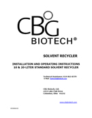 Operator's Manual for 10 L and 20 L Standard Solvent Recycler (CE)